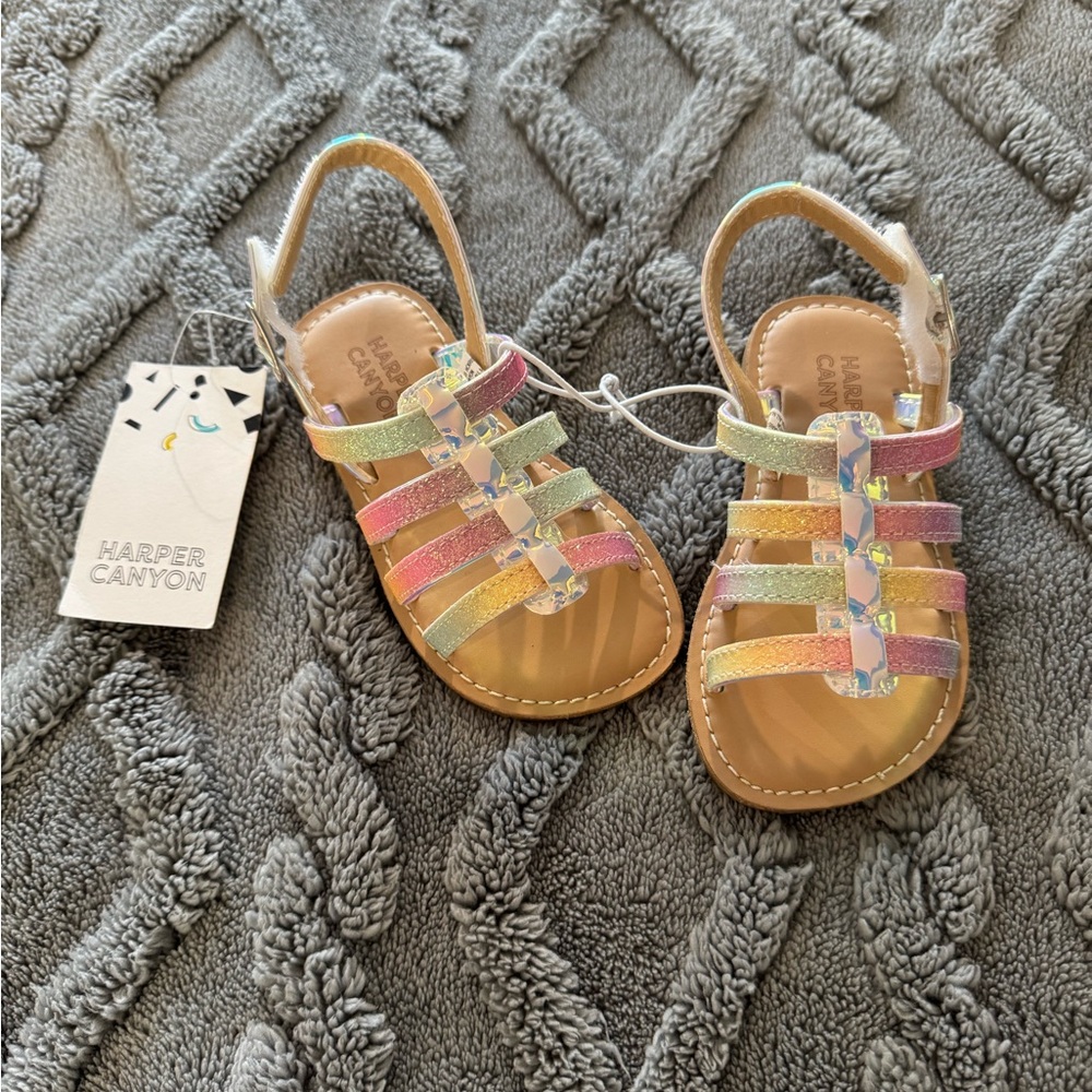 Harper Canyon Rainbow Glitter Sandals with Ankle Strap